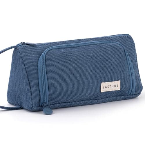 EASTHILL Big Capacity Pencil Case Canvas High Storage Pouch Marker Pen Case Simple Stationery Bag School College Office Organizer for Teens Girls Adults Student-Blue