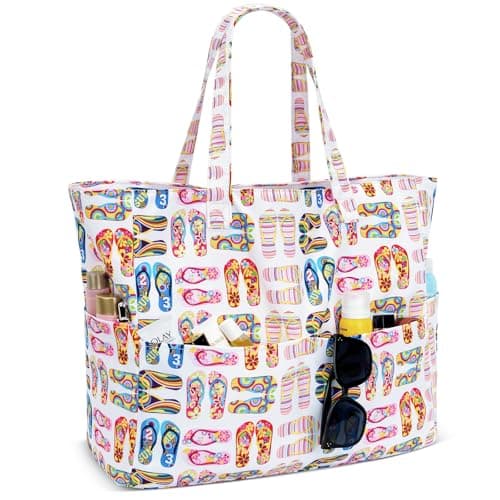 Iioscre Beach Bag for Women TopHandle Handbags with Zipper Inner PocketFoldable Swim Tote Bag for Vacation Essentials Multi