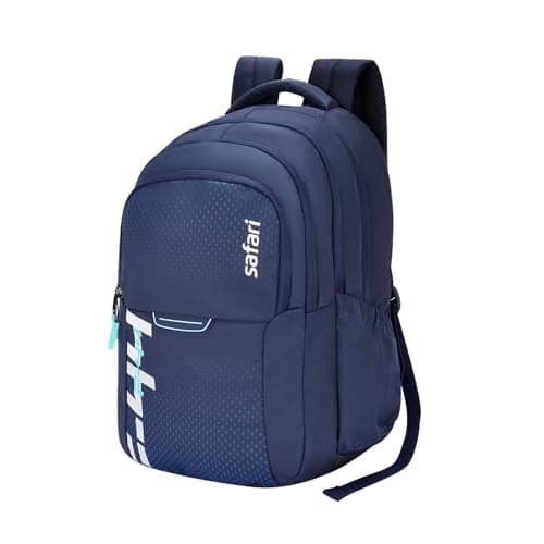Safari Verge 37L School Bag for Boys & Girls, Casual 3 Compartment Printed Backpack Bag with Armor Base, Rain Cover, File holder, Bottle Holder and Organizer, College Bag for Men & Women, Color Navy