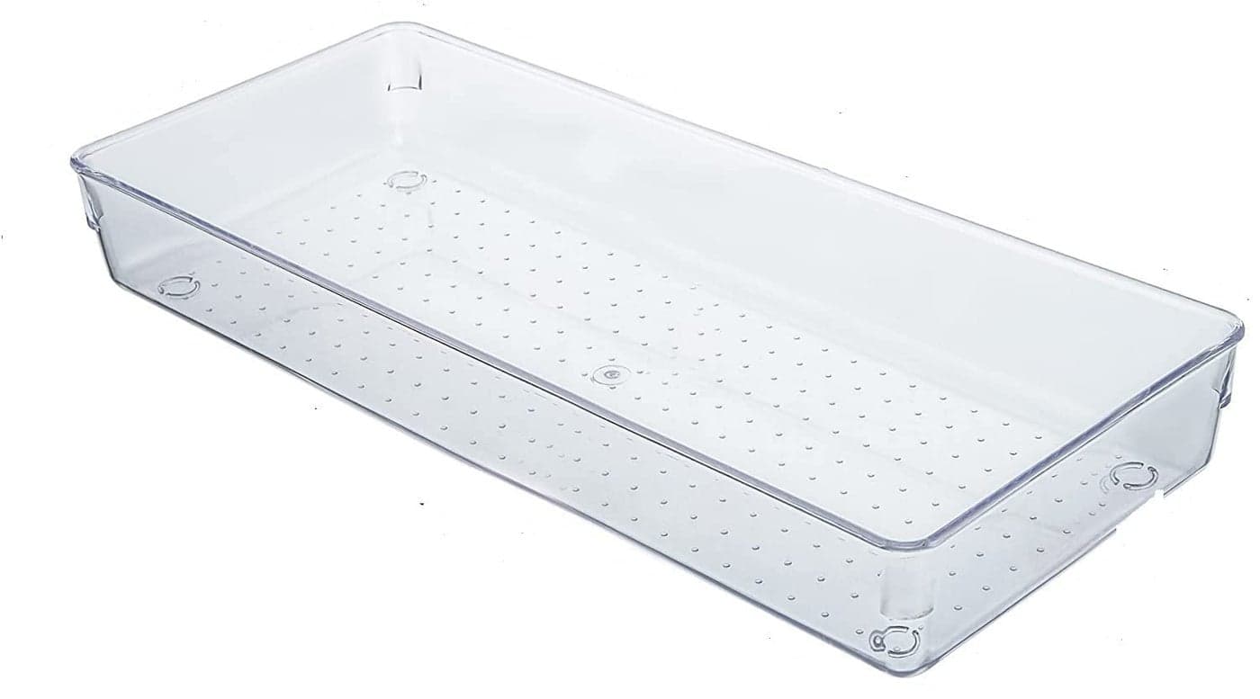 RABBONIX Transparent Drawer Storage Box Ideal for Organizing Kitchen Drawers, Offices, Desks, Kitchen Utensils, Cosmetics and Bathrooms Size 35.1 cm X 15.24 cm | Pack of 02