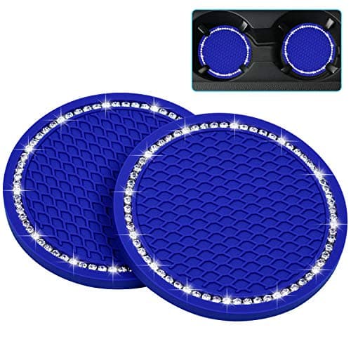 Bling Car Coasters Wisdompro 2 Pack PVC Car Cup Holder Insert Coaster Anti Slip Universal Vehicle Interior Accessories Crystal Glitter Cup Mats for Women and Men 275 Diameter Blue