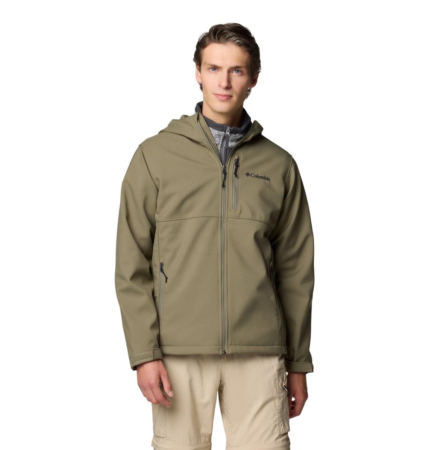 Columbia Mens Ascender II Hooded Softshell Rain Jacket, Stone Green, Medium