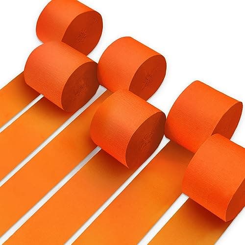 PartyWoo Orange Crepe Paper Streamers 6pcs 492ft Pack of Orange Crepe Paper Streamers for Thanksgiving Halloween Little Cutie Baby Shower Anniversary Autumn Luau Theme Birthday Party Decorations