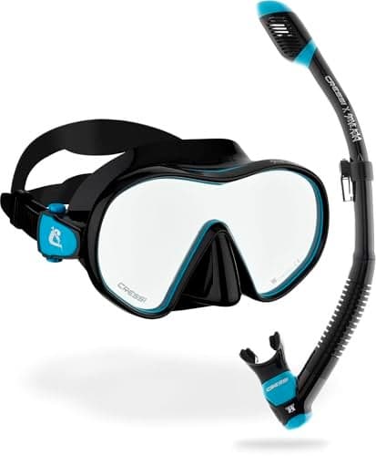 Cressi FDual Supernova Dry Mask Snorkel Kit BlackTurquoise Spectra Lens Dry Snorkel Splash Guard BlackLilac 380 UV BlueOrange Lenses