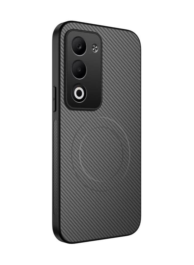 Magnetic Protective Case Compatible with Oppo A5 5G Leather-Textured Case Carbon Fiber Pattern Drop-Proof Shock-Resistant Back Cover Built-in Magnets Compatible with Car Mounts