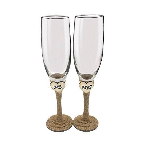 Set of 2 Rustic Champagne Flute Glasses,Mr and Mrs Champagne Glasses,Bride and Groom Wedding Toasting Glasses Drinking Glasses Engraved Heart for Engagement Wedding Gift Anniversary Present