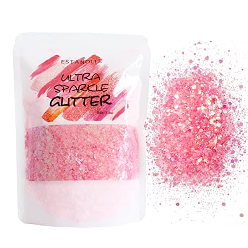 100g Iridescent Chunky Glitter Craft Glitters for Arts Crafts Cosmetic Chunky Mixed Glitter Body Glitter for Makeup Face Hair Lips Nails Festival Baby Pink