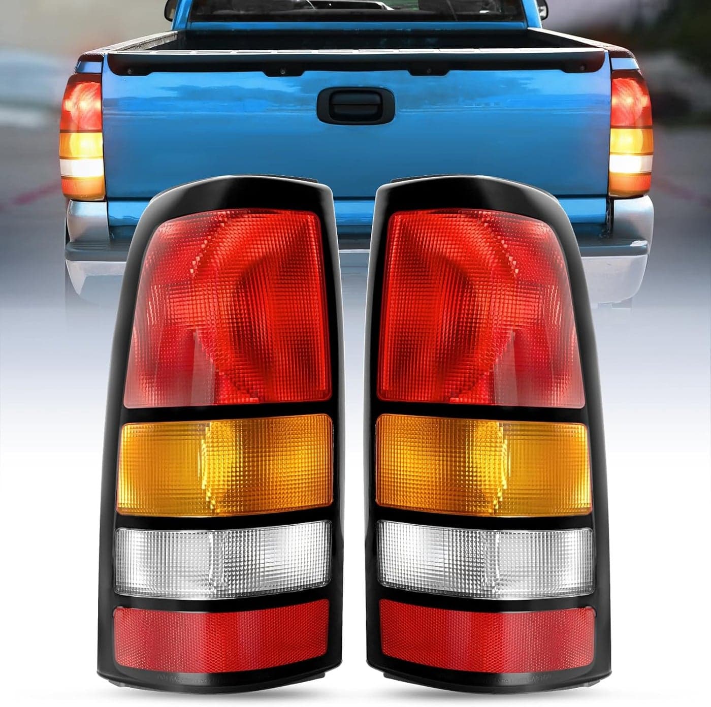 Nilight Taillight Assembly for 1999-2002 Chevy Silverado & 1999-2006 GMC Sierra - Black Border Pair