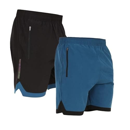 NINQ Mens 2 Pack Polyester Yoga Short Men Summer Running Gym Sports Shorts with Pockets Shorts for Men (in, Alpha, XL, Regular, Black Blue)