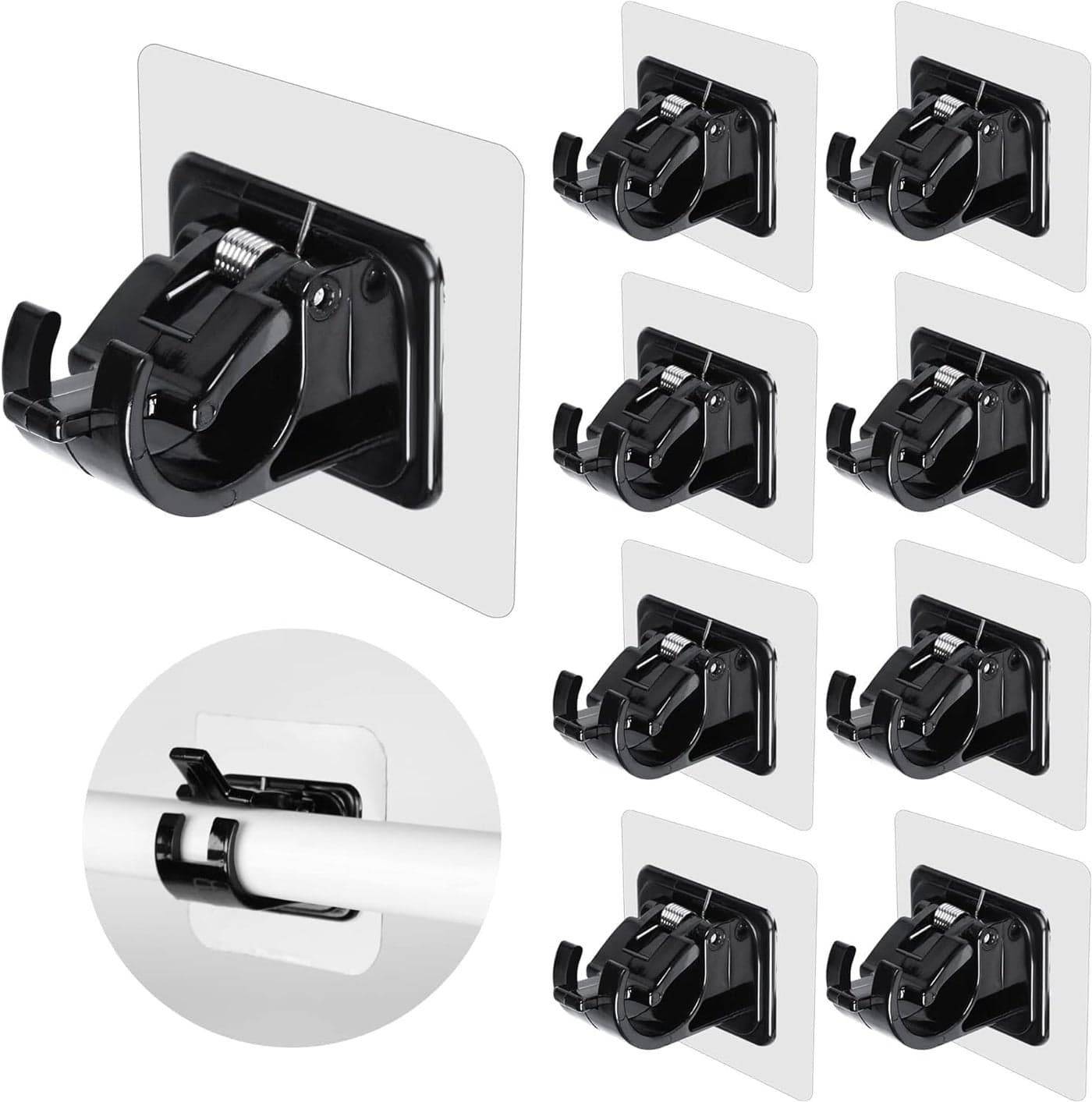 ELMVIA No Drill Curtain Rod Brackets No Drilling Self Adhesive Curtain Rod Holder Hooks Nail Free Adjustable Curtain Rod Hooks Curtain Hangers for Kitchen Home Bathroom and Hotel (Black, 2PCS)