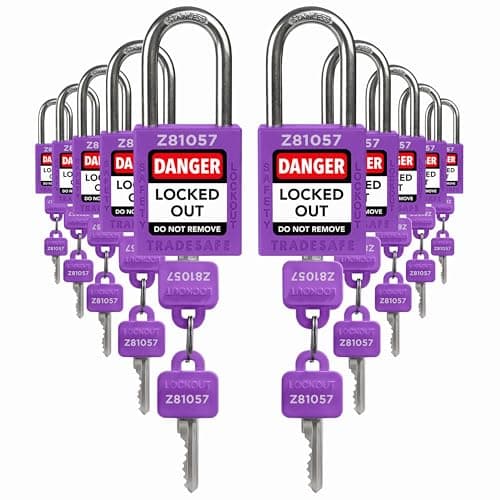 TRADESAFE Lockout Tagout Locks Set - 10 Purple Keyed Alike Padlocks, 2 Keys Per Lock, OSHA Compliant Loto Locks for Lock Out Tag Out Stations, Premium Grade