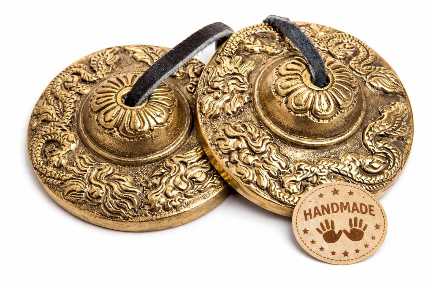 Tingsha Cymbals Bells - Easy To Play - Meditation Mindfulness Chime For Chakra Healing Sound Bath Dharma Gifts Handcrafted Tibetan By Himalayan Bazaar (Dragon Embossed)