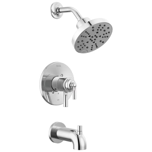 Delta Faucet Saylor 17 Series Chrome Tub and Shower Faucet Combo with H2Okinetic Shower Head Shower Trim Kit Bathtub Faucet Set Shower Tub Faucet Chrome T17435 Valve Not Included