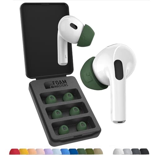 Foam Masters Ultra-Premium Memory Foam Ear Tips for AirPods Pro 1st & 2nd Gen | 3 Pairs | New Ver. | Secure Fit | Super Comfort | Better Noise Cancel | Replacement Buds (Assorted S/M/L, Forest Green)