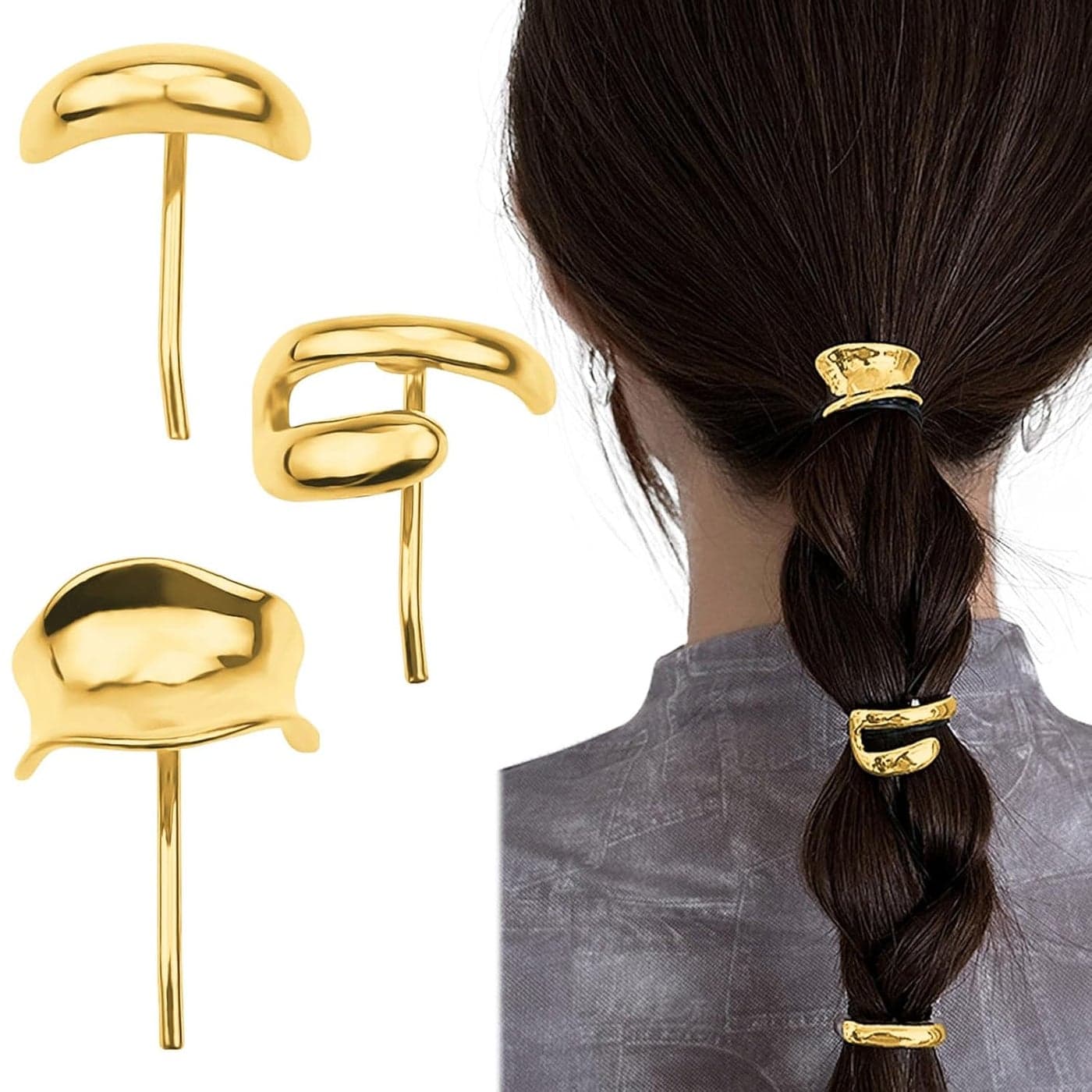 Aswewamt 3 Pcs Gold French Hair Clips 1Inch Metal High Ponytail Hair Buckles Decorative Barrettes Strong Hold Hair Clips Accessories for Women