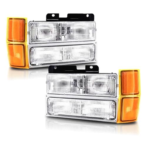Headlights Assembly Compatible With 1994 1995 1996 1997 1998 OBS Chevy Silverado C/K 1500 2500 3500 Suburban, 95-99 Tahoe Headlamp w/Bumper Light,Factory Style