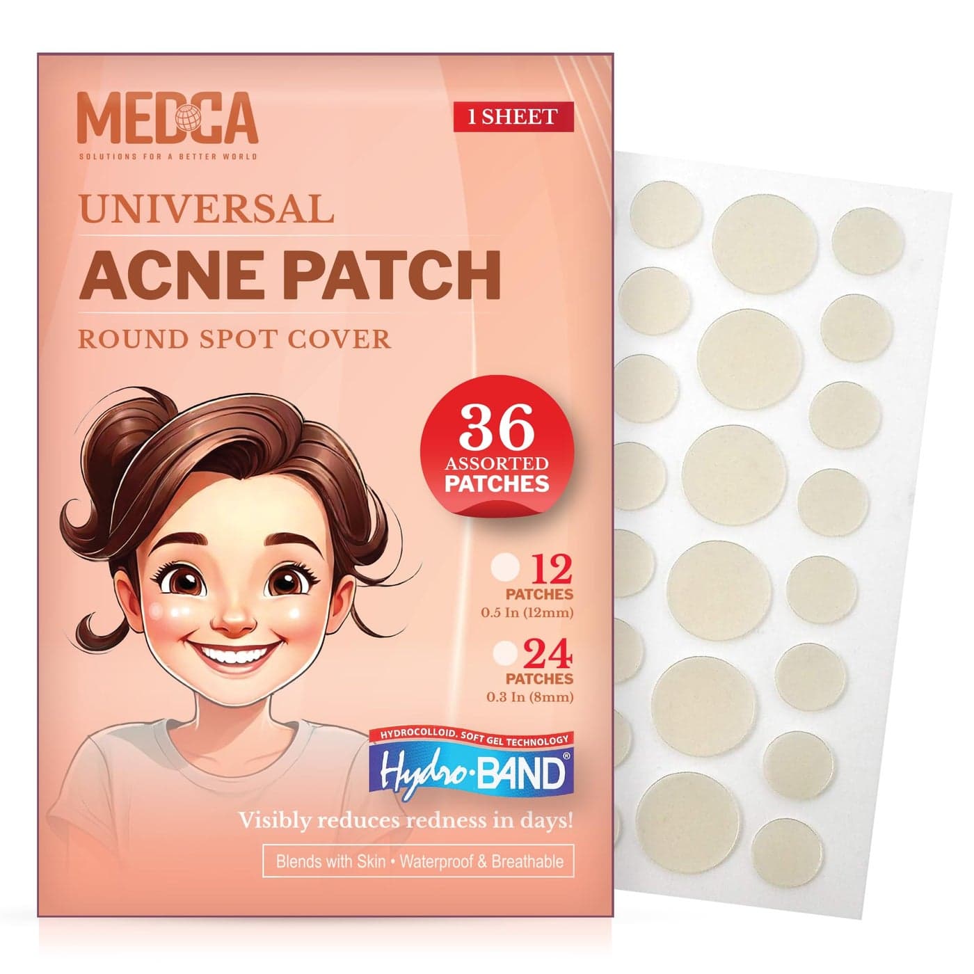 MEDca Acne Patches for Face Hydrocolloid Bandages 36 Count Pimple Patches for Face in 2 Universal Sizes Acne Spot Treatment Care for Face Skin Spot Patch Conceals Zits Acne and Blackheads