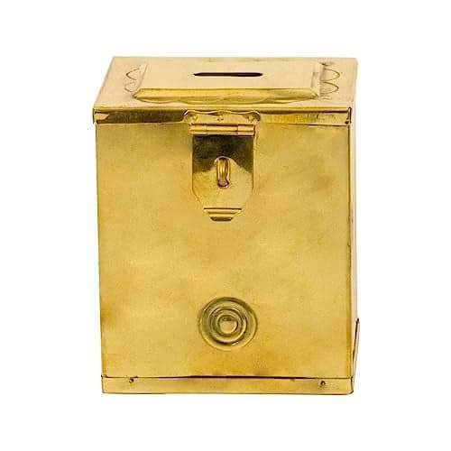Spillbox Traditional Brass Piggy Bank Money Box for Temple, Mandir|Brass Hundial|Cash Container|Money Pot|Coin Collector Box|Currency Vault|dakshina hundi | Penny Saver - Brass Hundi Small