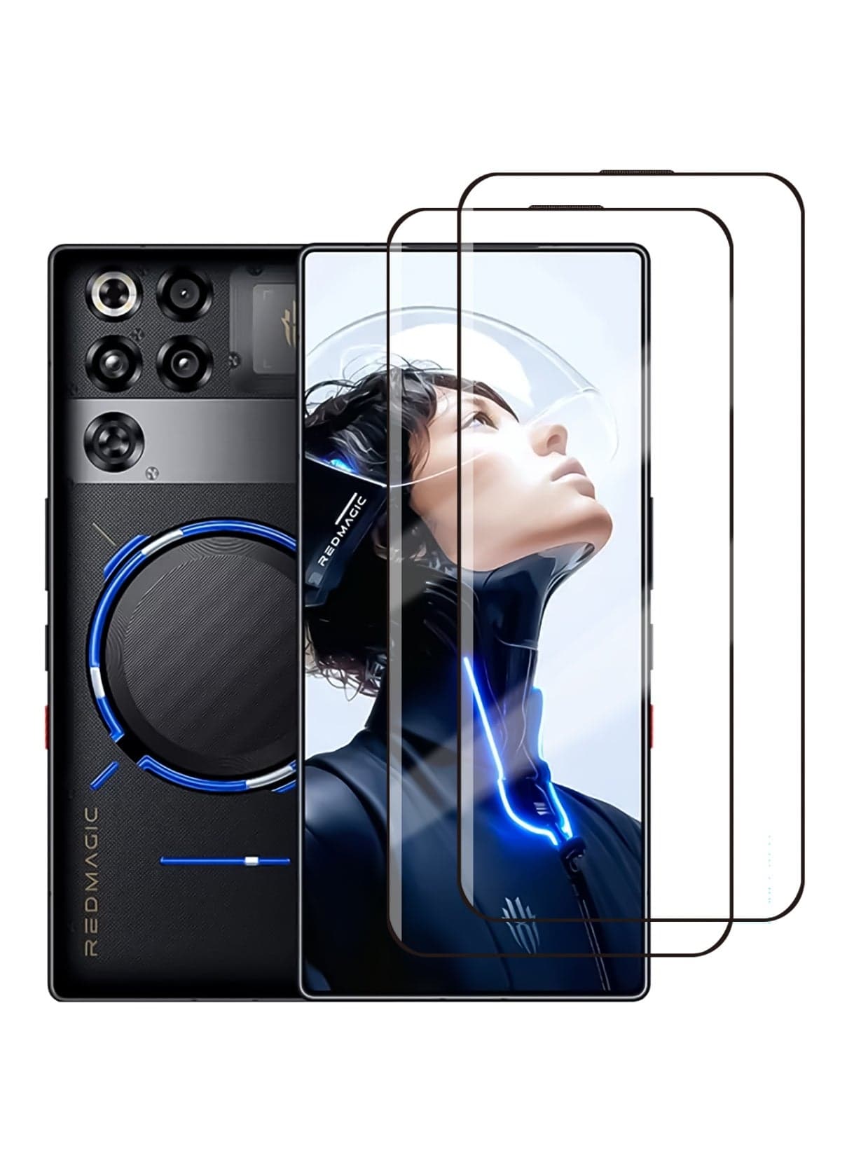 2 Pack Full Black Clear Glass for ZTE nubia Red Magic 11 Pro / 11 Pro+ Screen Protector, 9H Anti-Fingerprint Tempered Glass Protection Film (Upgrade the Top Earpiece Dust Screen)