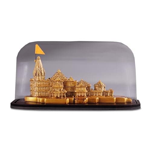 Artarium Ram Mandir Ayodhya Model with Acrylic Glass Cover & Wooden Base (7.25 Inch), Ram Lalla Temple Replica Decorative Showpiece for Home Decor, Pooja Room, Office & Gift