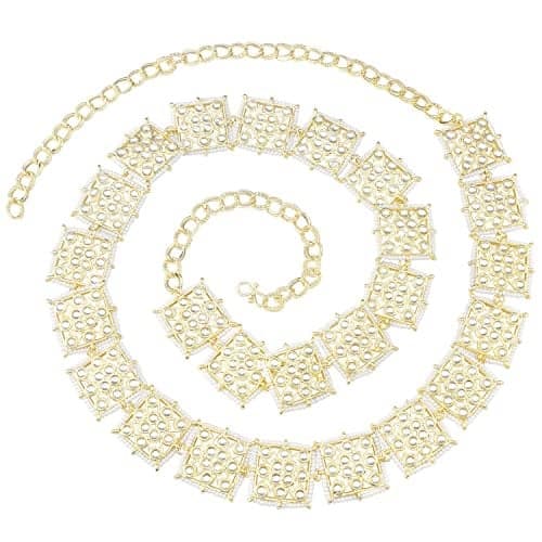 I Jewels Light Gold Plated Traditional Kundan Adjustable Pearl Kamarband/Belly Chain/Kandora/Wait Belt For Women (Traditional 2)