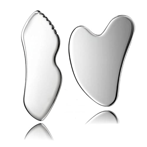 2Pcs gua sha facial tools stainless steel guasha set for face metal boby lymphatic drainage massage detailer gasha neck Gift for Women