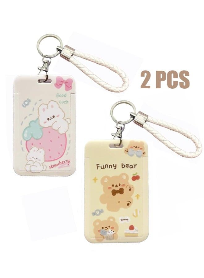 2 Pcs Kpop Photocard Holder Keychain Cartoon Animal PC Holder Kpop ID Badge Holder with Keychain Student Bus Card Pendant Keychain Hard Shell Protective Photo Sleeves (White and Yellow)