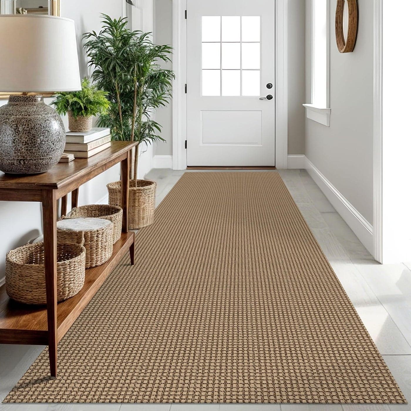 IOHOUZE Washable Runner Rug 3x10 Non Slip Rubber Backed Long Hallway Runner Entryway Runner Indoor Kitchen Rugs Woven Cotton Floor Carpet for Hall Entrance OrangeTanBrown