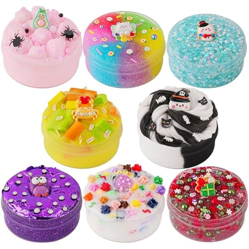 8 x 100ml Textures Slimes Kit for Kids Slime Variety Pack Different Textures with Snow Fizz Sequins Butter Bead Slime Slimes Party Favors for Girls Boys Birthday Easter Toy