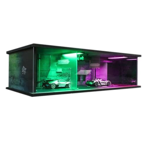 1/64 Neon Style LED Diorama Display Case - Compatible with Hot Wheels Matchbox Mini GT Diecast Cars, for Model Car & Figures Display and Storage (Vehicles Not Included) CP01