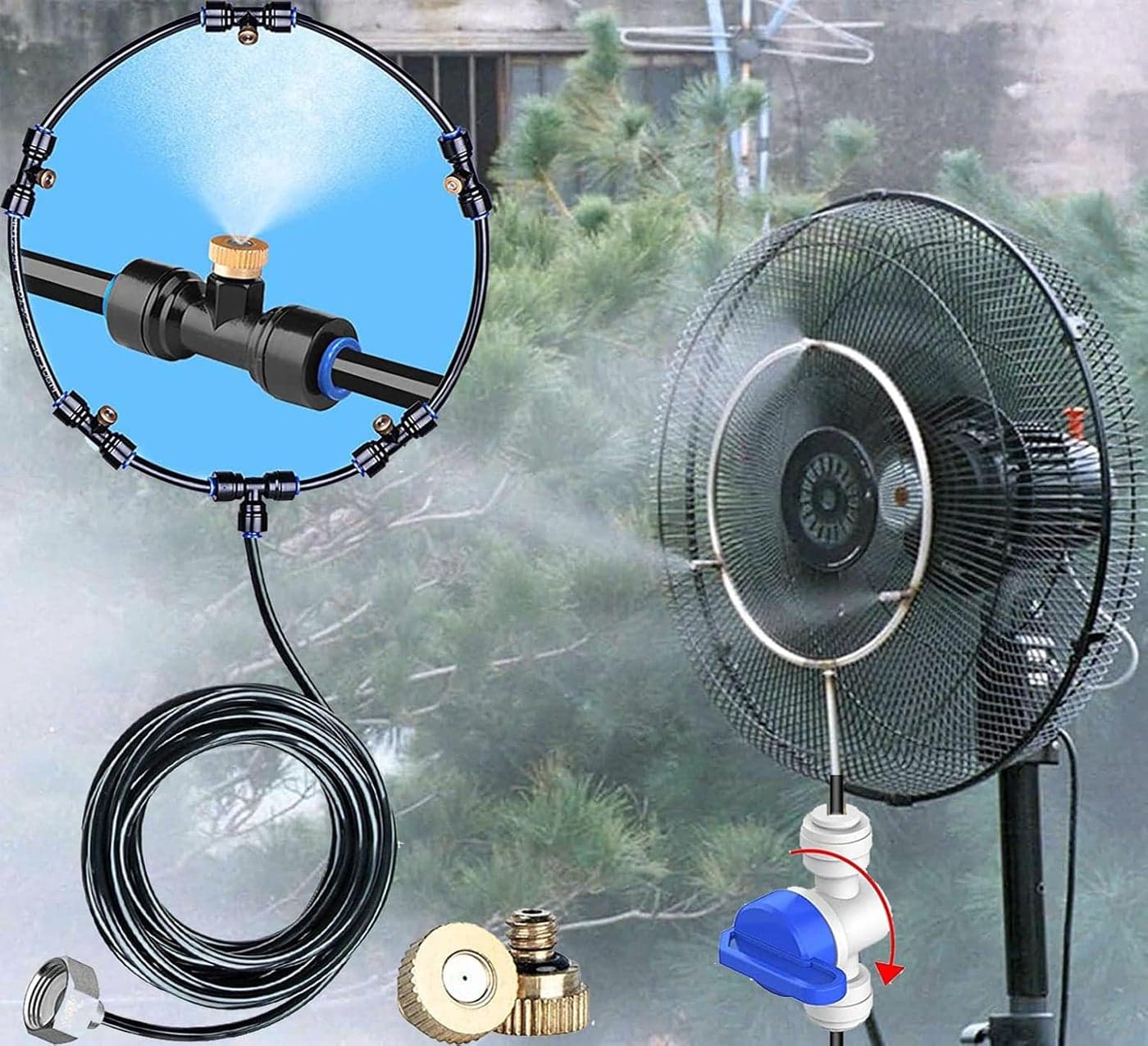 DIY Crafts Mist Cooling System Fan Misting Kit for Animal Plants Swimming Pool Cooler Tube Hose Pipe Metal Nozzles Jets Misters Water Patio Garden Home 8x Heads Kit 1x Kit Multi Accessories Misting Set