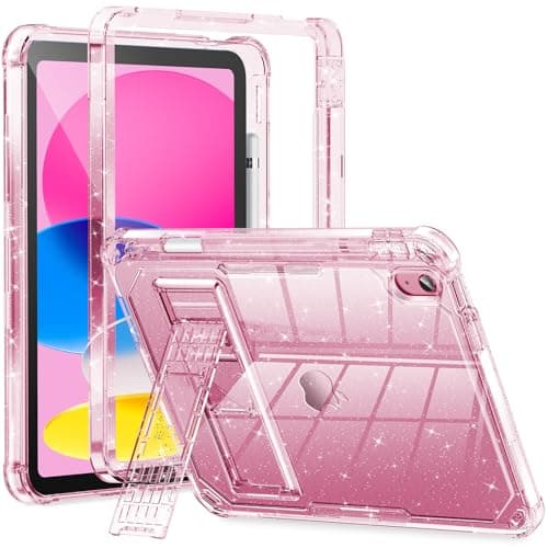 INFILAND Kids Case for iPad A16 11 inch 11th Generation,iPad 10th Generation Case 10.9 Inch, Heavy Duty Shockproof Protective Cover with Stand, Glitter Clear Cute Shell for Girls, Women, Pink