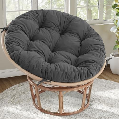 idee-home Papasan Chair Cushion, Circle Papasan Chair Cushion(Cushion Only) with Thick Corduroy Cover, 48 x 48 Inch Cushion for Egg Chair, Dark Grey