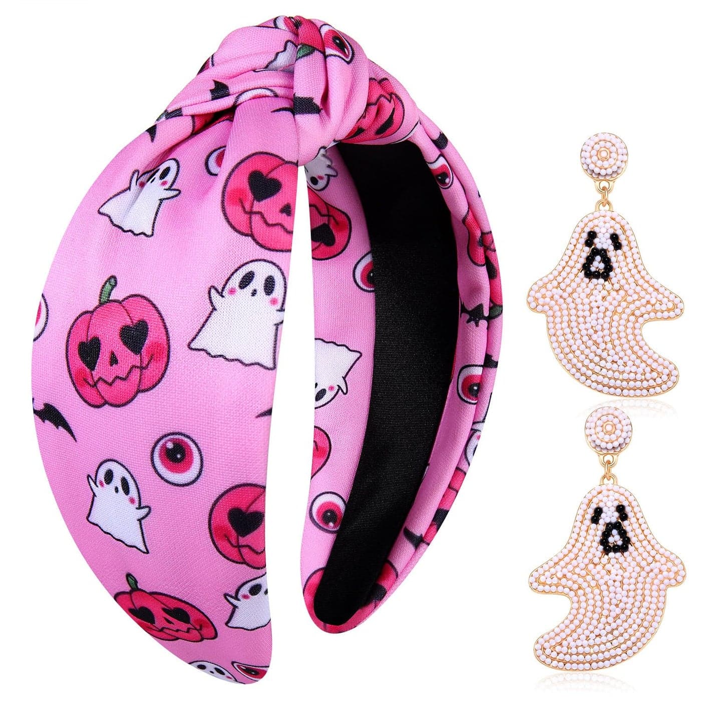 YAHPERN Halloween Headband for Women Pumpkin Spooky Candy Corn Headband Festive Jeweled Knotted Hairband Halloween Hair Accessories Holiday Party Jewelry Gifts Halloween Ghost 3