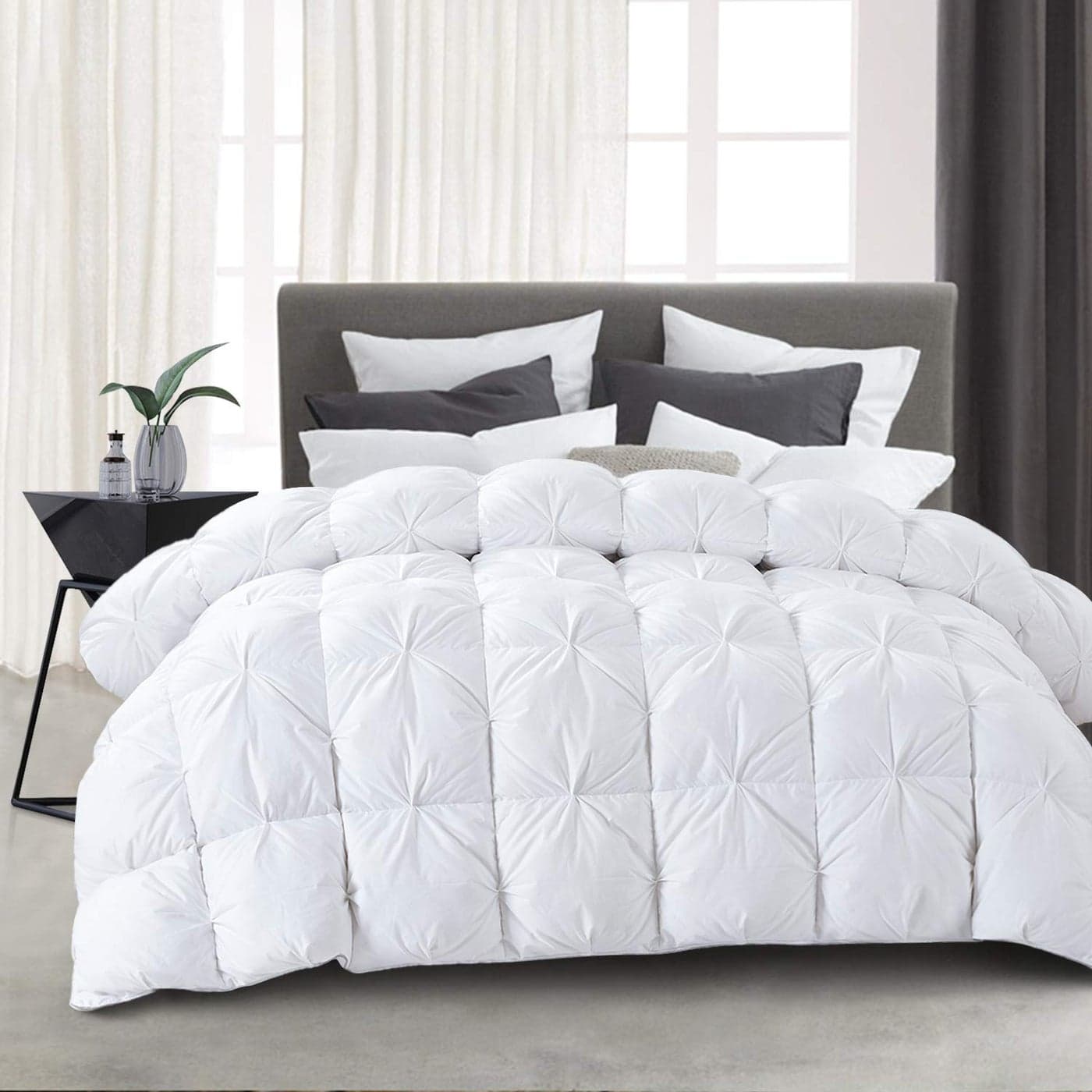 HOMBYS 108x98 California King Feather and Down Comforter Pinch Pleat Oversized King Duvet Insert with Downproof Cotton Cover Fluffy Cal King Comforter