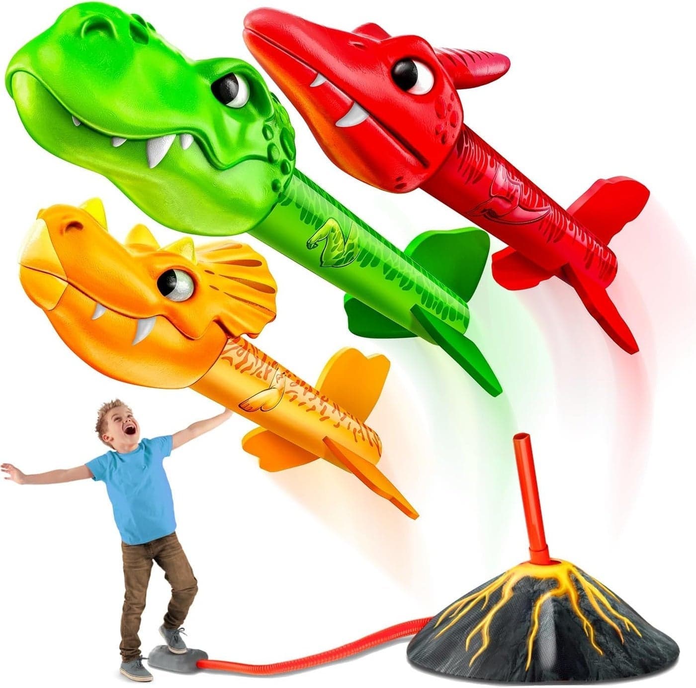 Dinosaur Shape Blasters, Rocket Launcher for Kids - Launch up to 100 ft. Birthday Gift, for Boys & Girls Age 3, 4, 5, 6, 7, Years Old - Outdoor Toys, Family Fun, Dinosaur Toy, Kids Toys