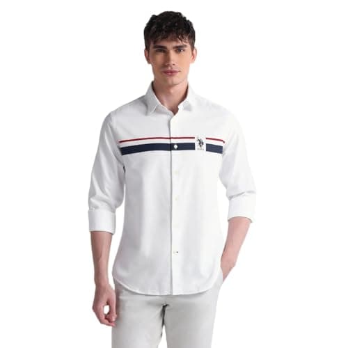 U.S. POLO ASSN. Men Cotton Solid Regular Fit Shirt (USSHTFX0511_White, 42