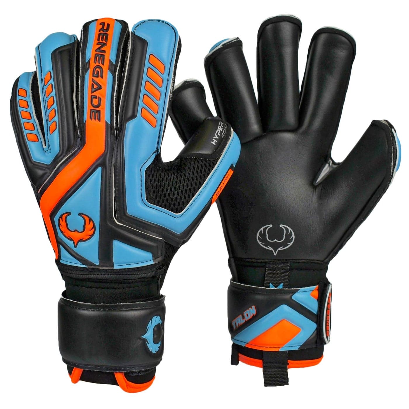 Renegade GK Talon Cyclone 2 Goalie Gloves with Pro-Tek Finger Savers | 4mm Hyper Grip & Duratek | Black, Orange, Blue Soccer Goalkeeper Gloves (Size 8, Youth-Adult, Roll Cut, Level 2)