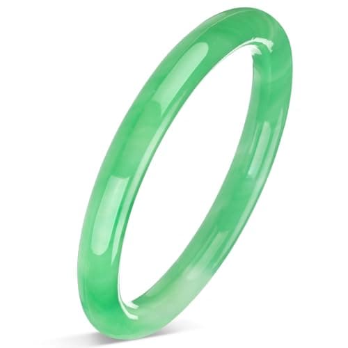 Landical 2.44 Inch Natural Green Jade Bangle Bracelet for Women Elegant Jade Bangle Bracelet with Box Thin Good Luck Jewelry Gift