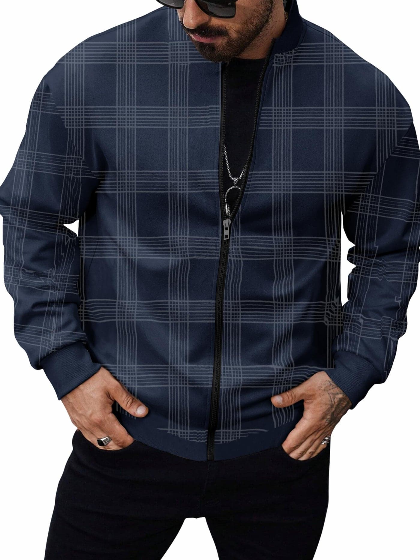 Noble Monk Checkered Full Sleeves Mock Collar Regular Fit Mens Casual Jacket | Casual Winter Jackets for Men | Mens Jackets for Winter Wear