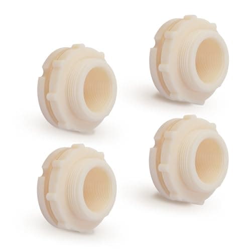 ChillWaves ABS Bulkhead Fitting 114 Double Thread Connector Adapter for Water Tank Aquariums Rain barrels4PACK