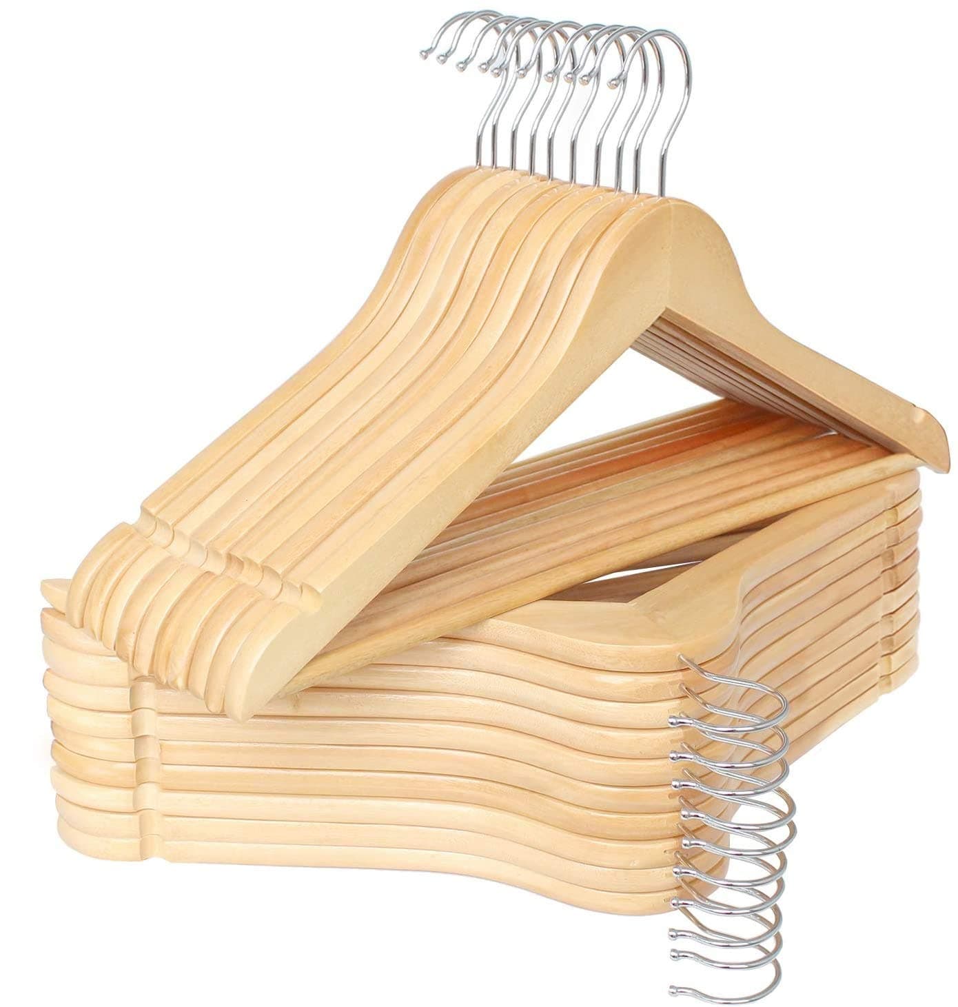 STAR WORK 20 Wooden Coat Hangers Clothes Hangers for Shops Homes with Trouser Bar Skirt Notches