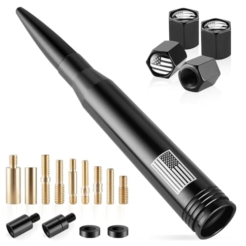 BJSIA American Flag Car Truck Antenna with Valve Stem Caps Universal Compatible with Ford Dodge Chevrolet GMC Jeep Toyota Truck Car Accessories AntiTheft Antenna Topper Black