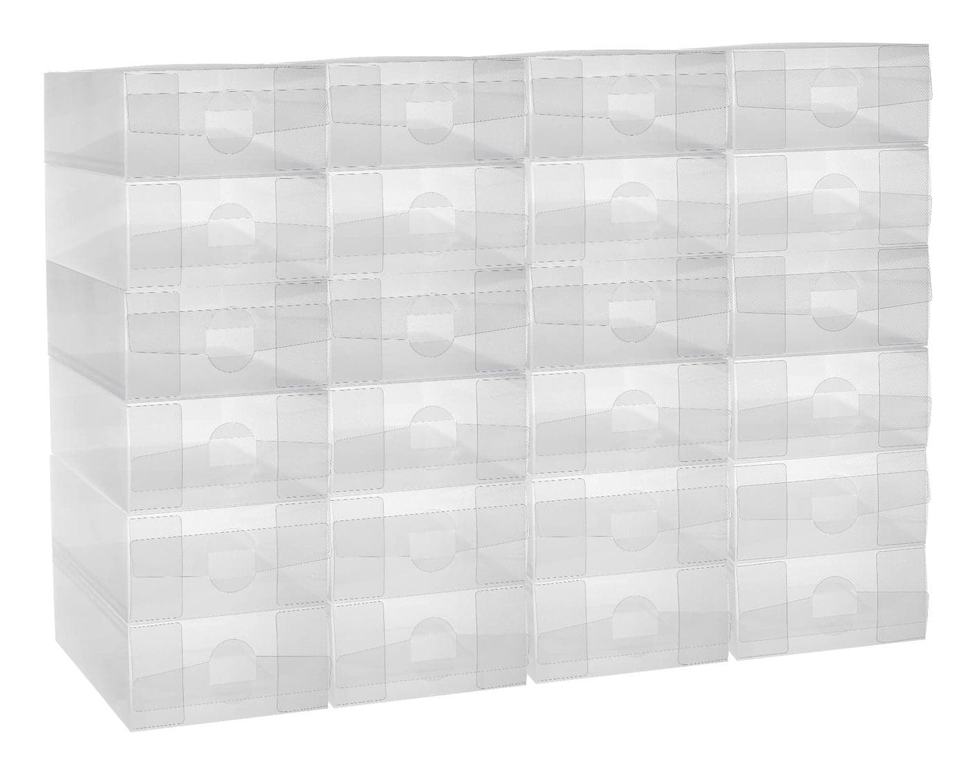 Sawysine 24 Pcs Womens Shoe Box Clear Plastic Stackable Shoe Storage Organizer Foldable Heavy Duty Containers for Closet Apartments Small Spaces Dorm Bedroom 12 x 75 x 37 Inches