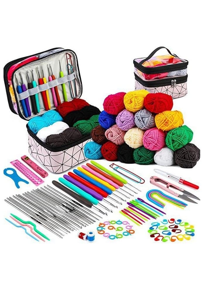 105-piece crochet full set of tools, DIY hand-woven needles and threads, case and knitting accessories, including yarn storage bag TPR crochet set