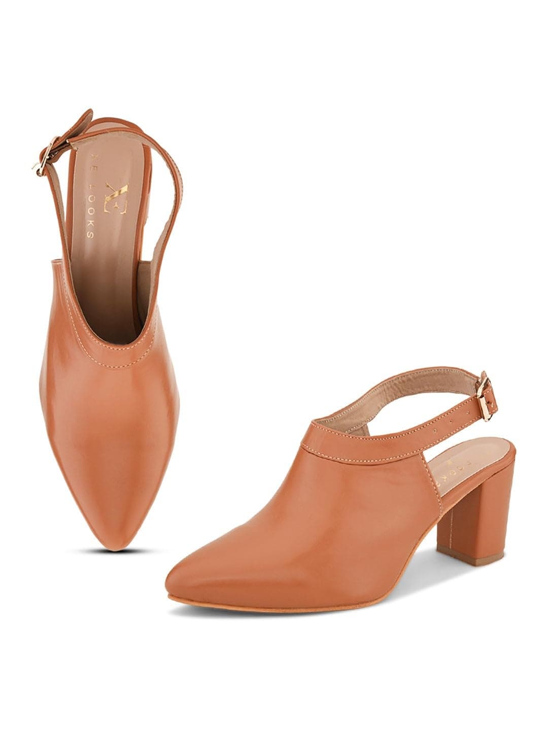 XE Looks Tan Slingback Heels | Pointed-Toe Design | Adjustable Strap |Comfortable Cushioned Footbed Heels for Girl & Women