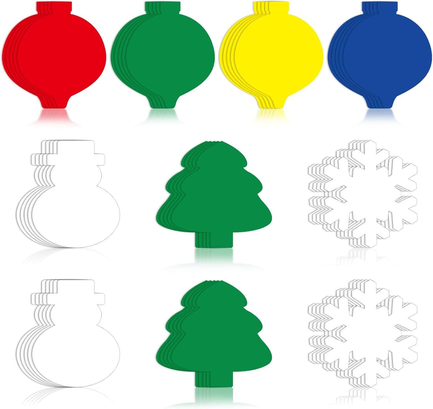 Geyoga 80 Pcs Winter Christmas Paper Creative Cutouts 4 Inch Snowman Snowflake Cut Outs Light Bulb Paper Christmas Tree Die Cut for Xmas Winter Classroom Bulletin Board Wall Decorations
