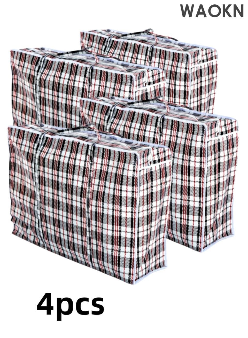 Pack of 4 Strong Storage Laundry Bags – Big Moving/Shopping Bags with Zipper & Handles - Reusable Storage Zip Bag, Extra Large Heavy Duty Nylon Organizer Bags for Quilts Blankets Pillows Cloths, black .