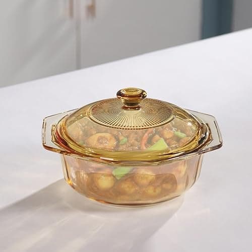 UMAI 1100 ml Borosilicate Glass Casserole with Lid | Glass Bowl | Microwave Safe & Dishwasher safe | Casserole for Biryani, Pulao, Halwa, Curries, Roti | Scratch resistant, BPA free | Amber Color