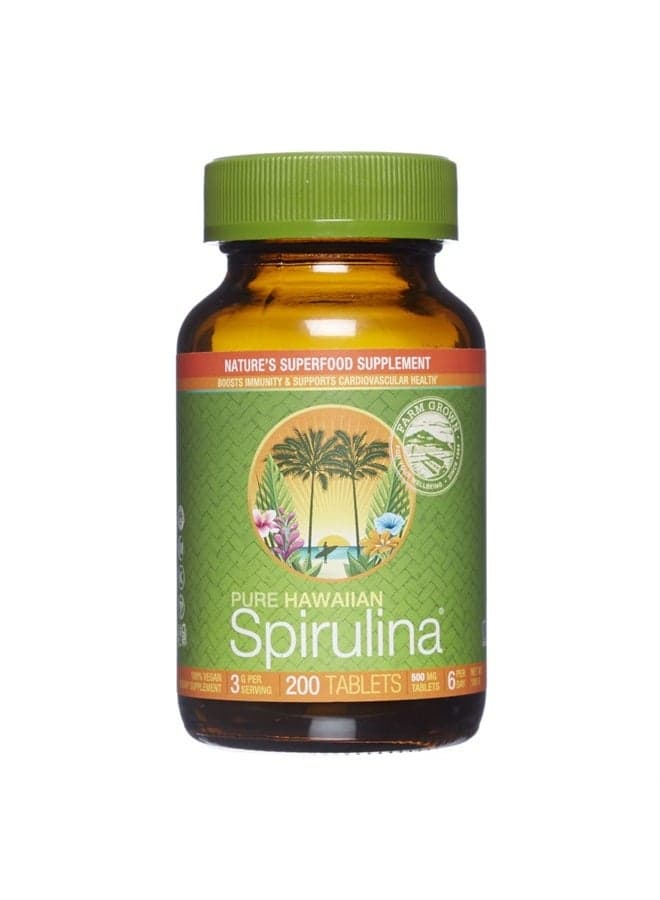 Pure Hawaiian Spirulina-500 mg Tablets 200 Count - Natural Premium Spirulina from Hawaii - Vegan, Non-GMO, Immunity Support - Superfood Supplement & Natural Multivitamin
